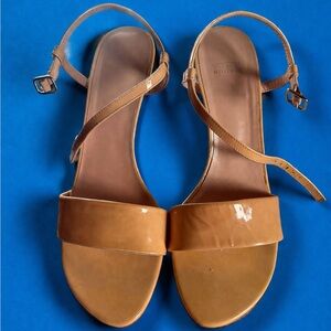 Stuart Weitzman Tan Patent Leather Strap Sandals
